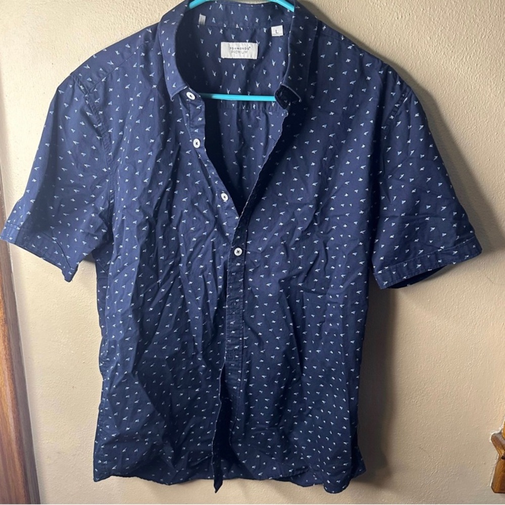 Mens Size Large 7 Diamonds Premium Short Sleeve Button Down Geometric Print